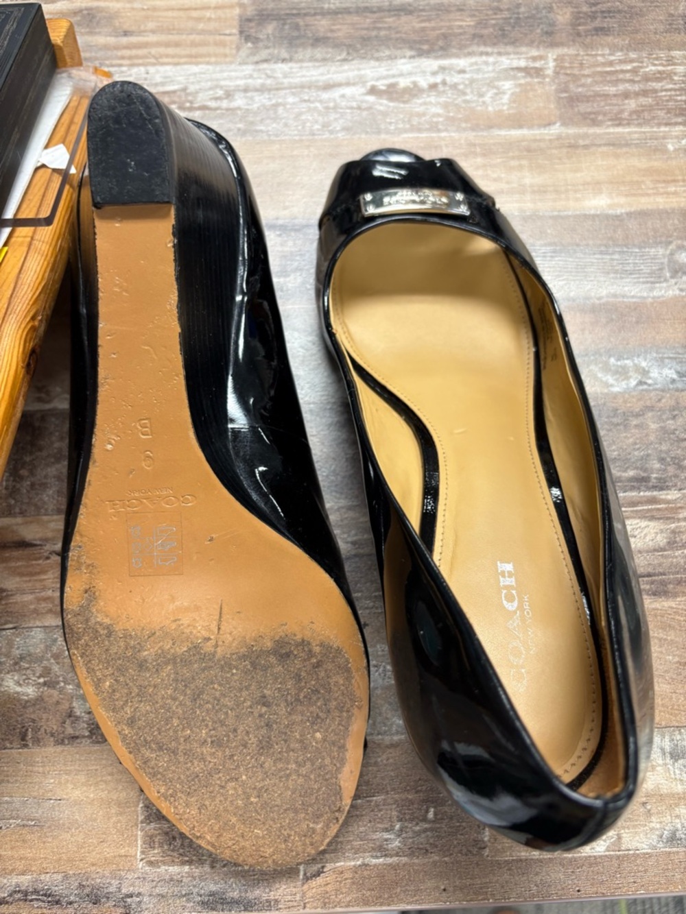 Coach Black Patent Leather Womens Loafers with Logo Accent
